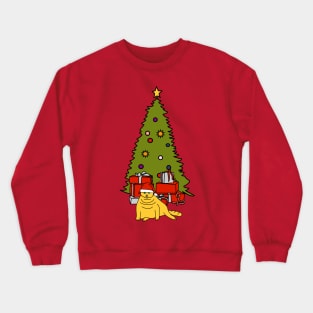 Cat in Santa Hat by Christmas Tree Crewneck Sweatshirt